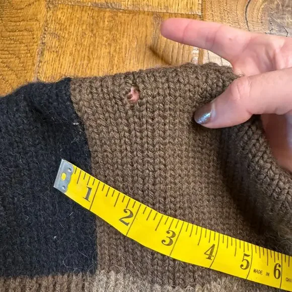 Vintage Knit Wool Blend Brown Color Block Cardigan Sweater Sz L Wide Sleeve - Picture 6 of 6